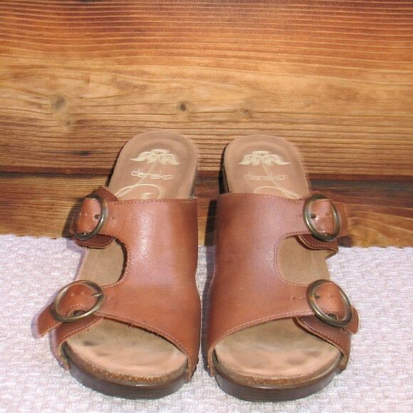 Dansko Womens 7 Fern Leather Platform Wedge Buckle Sandals Shoes - Picture 3 of 9